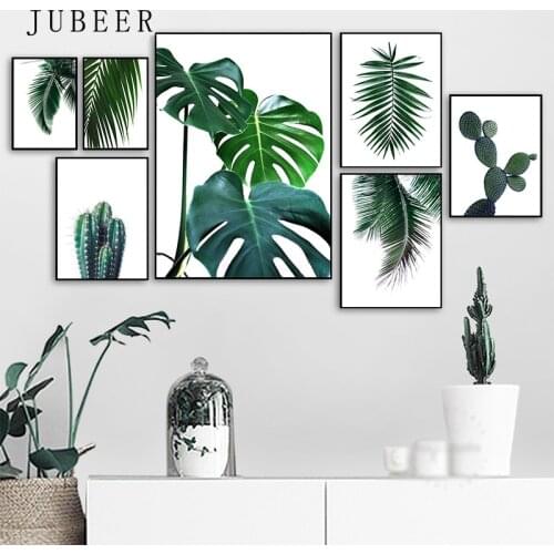 Fresh Green Posters and Prints Cactus Big Tropical Leaves Canvas Painting Plants Nordic Decorative Picture Wall Art Picture