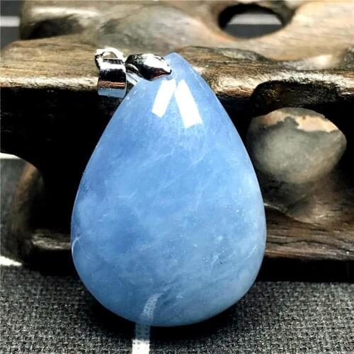 Natural Blue Aquamarine Pendant For Woman Man 31x22x10mm Gemstone Clear Water Drop Beads Silver Necklace Pendant Jewelry AAAAA