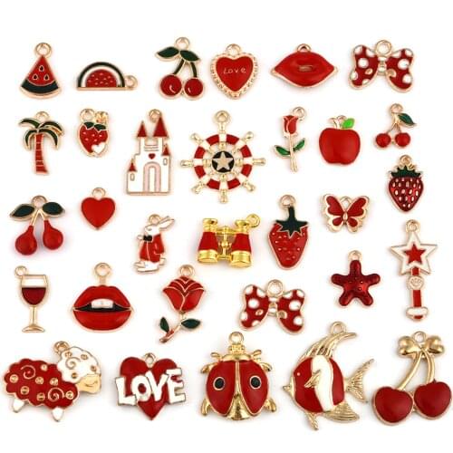 Mix 31 Style Alloy Metal Drop Oil Charms Pendant For DIY Bracelet Necklace Earing Jewelry Making Christmas Theme Red Charms