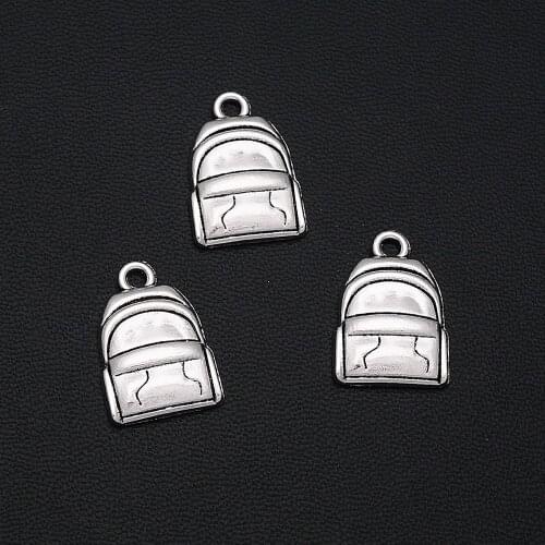 12pcs/Lots 14x20mm Antique Silver Plated Backpack Student Charms Back To School Pendants For Jewelry Finding Making Accessories