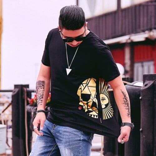 Plus Size Mens Clothing Short Sleeve Bronzing Head Large Size Loose Short Sleeve T-shirt for Men