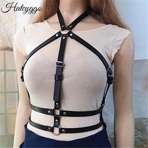 HATCYGGO Punk Body Bondage Chest Straps Leather Shoulder Harness Belt Female Sexy Black Suspender Belt Chest Harness Woman Belts