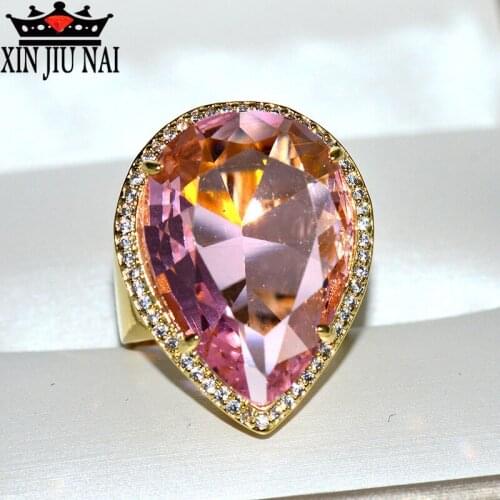 Luxury Blue/Purple/Red/Pink Pear-shaped Cut Large Zircon Girl Ring Drop-shaped Fashion Girl Top Jewelry Party Gifts Womens Ring
