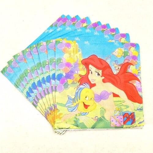 20pcs Little Mermaid Baby Paper Napkin Party For Kids Happy Birthday Decoration Party Supplies Theme Party Favors