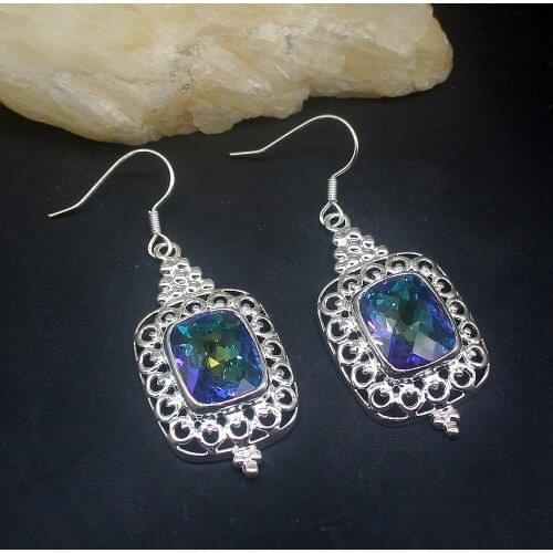 Fashion Royal Rainbow Mystical Topaz Genuine 925 Silver Dangle Hook Earrings Jewelry Gifts for Women Girls 20213687