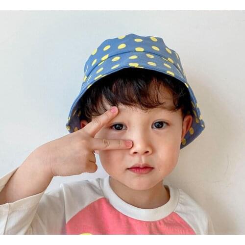 Spring Summer Dots Blue Baby Hats Kids Boys Girls Sun Hats Beach Caps Autumn Cotton Fisherman Hats