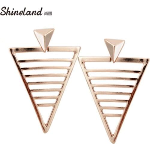 Shineland 2021 New Fashion Statement Earrings Rose bijoux Hollow Out Triangle Alloy Stud Earrings Luxury Jewelry For Women