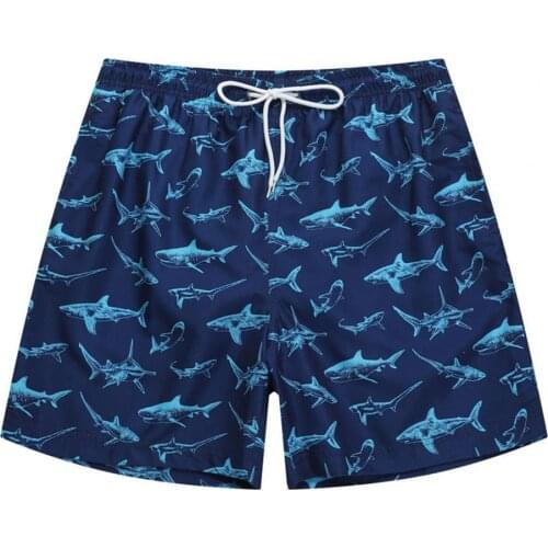 Summer Men Wide Leg Beach Shorts Quick Dry Shark Print Casual Men Drawstring Color Blue Loose Shorts for Swimming шорты