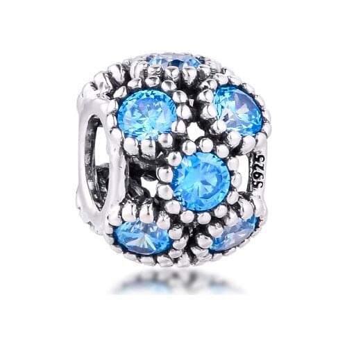 Fit Pandora Bracelets Authentic 925 Sterling Silver Charms Teal CZ Beads for DIY Making Women Jewelry Kralen Berloques Wholesale