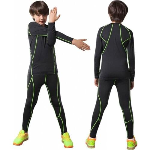 Winter Kids n+boys Sportswear Sweatsuit Elastic Compression Legging Sweatshirt+pant Jogger Running Workout Gym Basketball Set