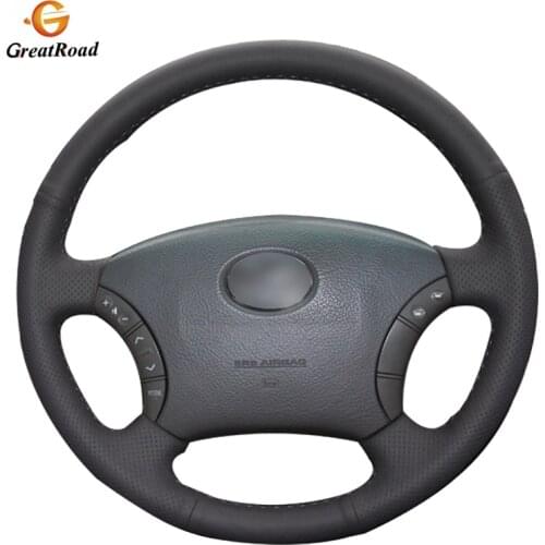 Hand-stitched Black Genuine leather Car Steering Wheel Covers Wrap for Toyota Land Cruiser Prado 120 2004-2009 Land Cruise