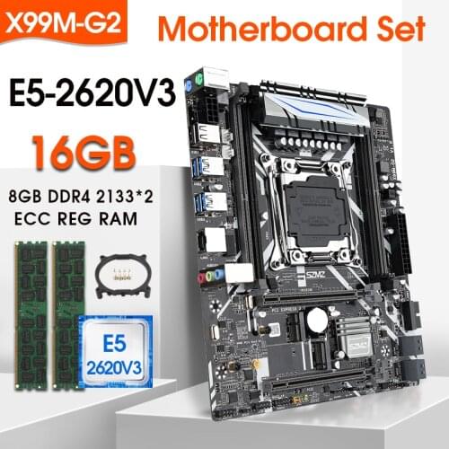 SZMZ X99 M-G2 LGA2011 V3 motherboard set with 2*8gb=16GB DDR4 2133MHZ ECC REG RAM and XEON E5 2620V3 processor