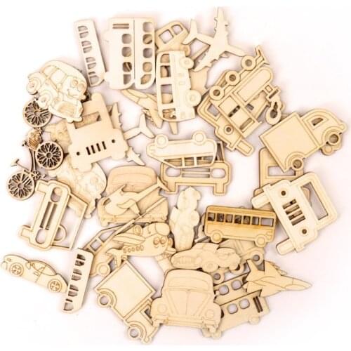 Home Decoration Accessories Painting Scrapbooking Craft Wooden DIY Transportation Vehicles Shape Handmade 40-50mm 20pcs