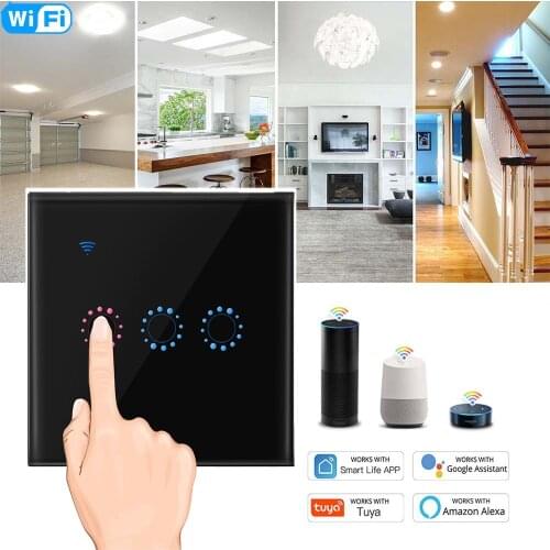 Wifi Smart Tuya Wall Touch Switch 1/2/3 Gang Light Switch Remote Voice Control Timer Switch Support Alexa Google Home