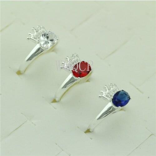 High-quality Red Transparent Blue Three-color Charm Pattern Crown Ring 7-8-9 Ladies Jewelry # 183