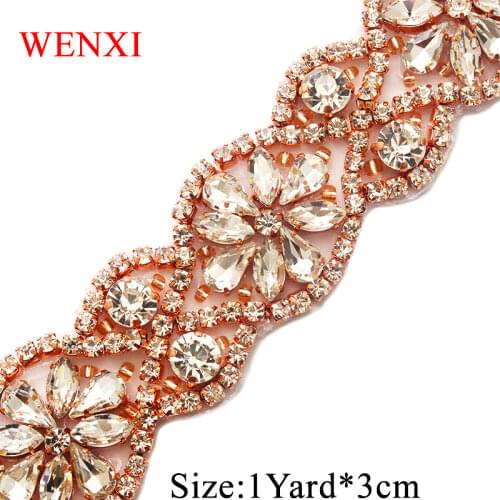 WENXI 5YARDS Wholesale Iron On Silver Bridal Belt Sewing Beaded Crystal Rhinestone Applique Trim For Wedding Dress Sash WX818