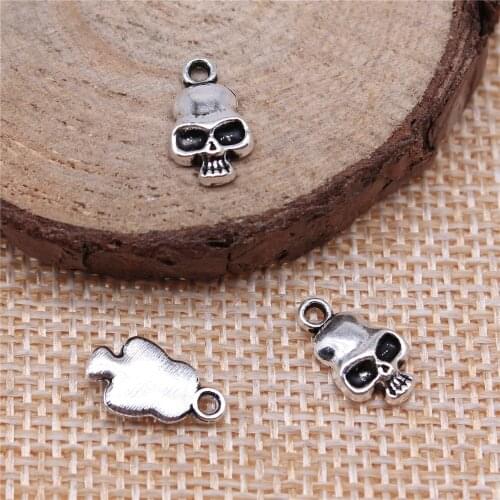 WYSIWYG 20pcs 13x7mm Antique Silver Color Skull Charms Small Skull Charms Tiny Skull Charms For Jewelry Making