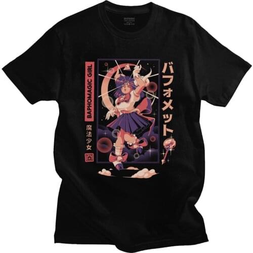 Japanese Harajuku Baphomet T Shirt Men Adult Short Sleeve Kawaii Satan Demon Summer T-shirt Pre-shrunk Cotton Anime Tee Top Gift