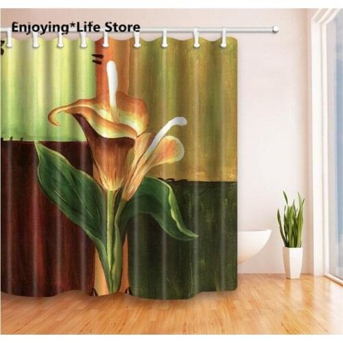 Retro Painting Flower Shower Curtain Waterproof Fabric Shower Curtain Bathroom Decoration 72 x 72 with 12 Hooks