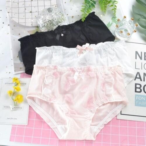 Women Sexy Cotton Feather Embroidery High Elasticity Japanese Style Ruffle Panties Cute Lovely Breathable Soft Underwear Breifs