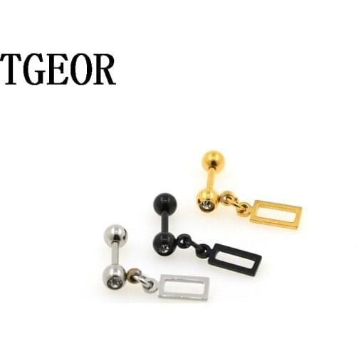 HOT SALE 1 pair 16g surgical Stainless Steel dangle rectangle gem crystal ear tragus piercing earring