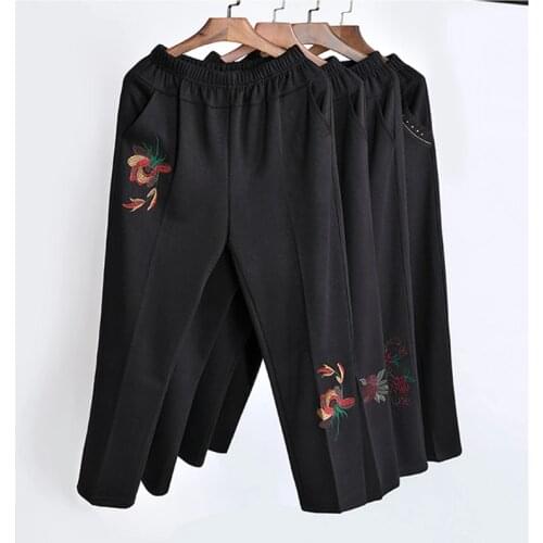 Middle-aged Women Warm Plus Velvet Straight Pants Fashion Casual Elastic Waist Loose Pants Large Size Grandma Female Trousers