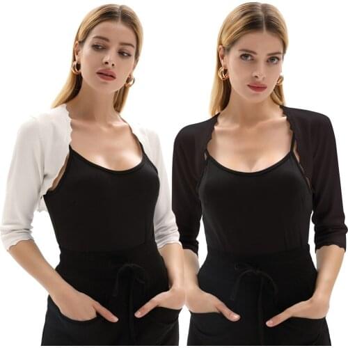 2020 Summer Women Shrug Cardigan Slim Fashion Copped Retro Scalloped Knitting Jacket Coat