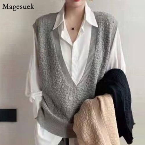 Autumn Winter New Pullover Women Vest Sweaters Korean Loose Knitted Sweater Women Tops Solid Casual Vintage Sweater Mujer 15993