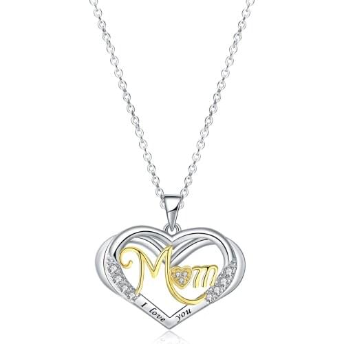 BONISKISS 100% 925 Sterling Silver Ladies Necklace Love Heart Mom Letters Pendent Fine Jewelry MotherS Day Gift For Mom 2020