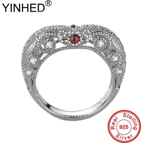 YINHED Vintage Baroque Heart Ring Luxury 925 Sterling Silver Fine Jewelry Ruby Red Zircon Wedding Party Ring Women Gift ZR571