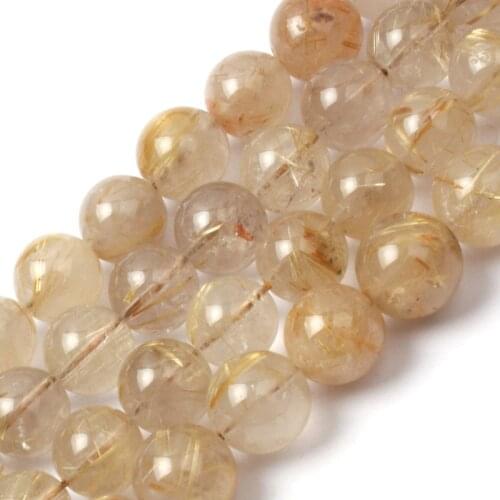 10mm Natural gold Rutilated Quartz Beads DIY spacer Beads For jewelry Making Strand 15" wholesale
