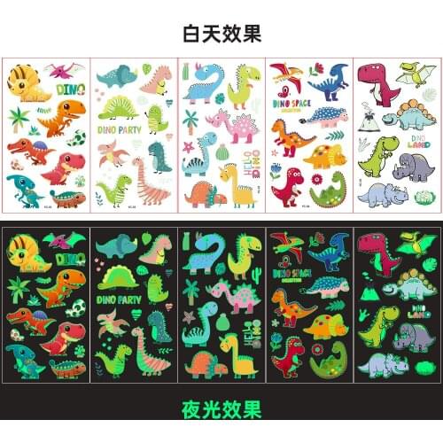 5pcs 2021 new Tattoo Stickers Luminous Child Kid Temporary Tattoos Glow Paste for Children Body Art dinosaur series Sticker