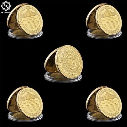 5PCS/Lot Mexico Azetc Mayan Culture Prophecy Calendar Commemorative Gold Plated Coin Collection