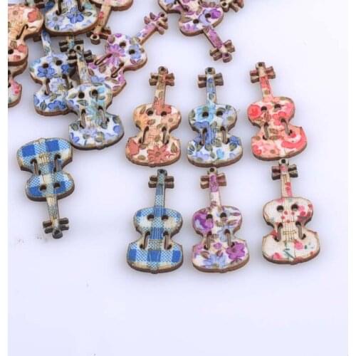 Cute Fabrics Violin Wooden Buttons Botones De Madera For Scrapbooking Crafts Random 50pcs 34x17mm MT0694