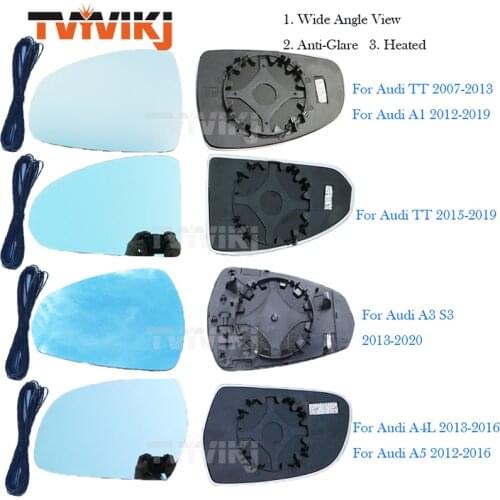 TVYVIKJ Side Rearview Mirror Blue Glass Lens For Audi A3 A1 S1 S3 TT 2010-2020 Wide Angle View anti glare door mirror wing