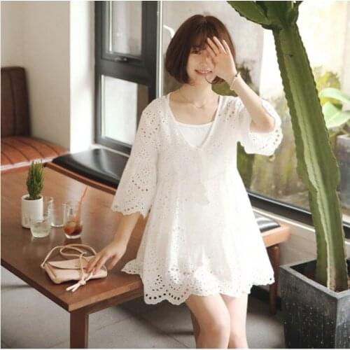 Boutique fine embroidery hollow out cotton kawaii sweet doll dress