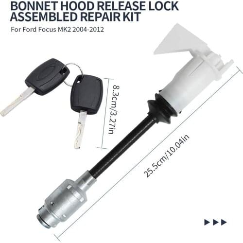 Long Type Rod Bonnet Release Lock Latch Repair Kit Key Set For Ford Focus MK2 2004-2012 1343577 4M5AA16B970BA