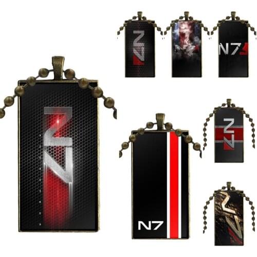 For Women Girls Greatest Mass Effect N7 Armour Bronze Color Glass Cabochon With Rectangle Shaped Pendant Choker Necklace
