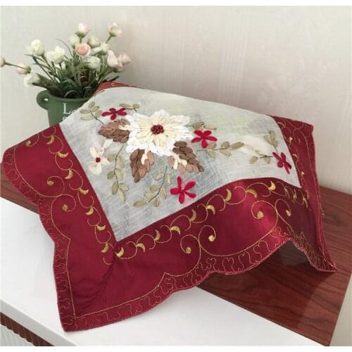 Elegant Embroidery Table Runner Pastoral Fabric Tea tablecloth, Luxury Red Table mat table Cover for decoration