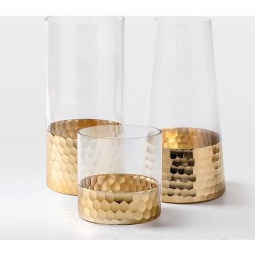 European Electroplating Honeycomb Gold Foil Glass Vase Tabletop Hydroponics Plant Vases Crafts Ornament Home Wedding Decoration