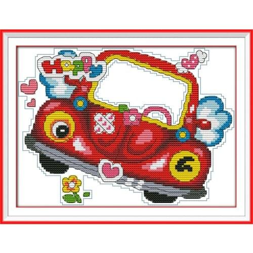 Photo frame cross stitch kit red car 18ct 14ct 11ct count print canvas stitches embroidery DIY handmade needlework plus