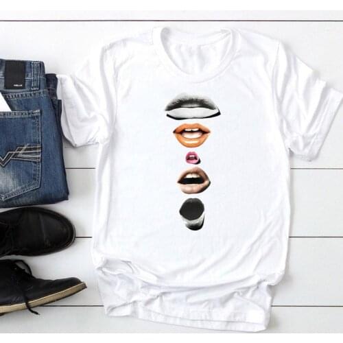 Women Printing Lip Sexy Funny Moon Space Fashion Cartoon Summer Graphic T Top Lady Print Tee Female Tshirts Clothes T-Shirt