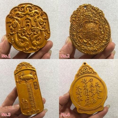 Exquisite Collection of Chinese Archaize Qing Dynasty Bronze Gilded Carvings Double Dragon 12 Zodiac Dragon Turtle General Token