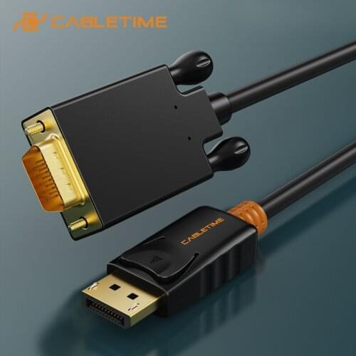 CABLETIME 2020 New DisplayPort To VGA Cable DP To VGA Converter Displayport Cable Gold for Projector laptop iMac HDTV C075