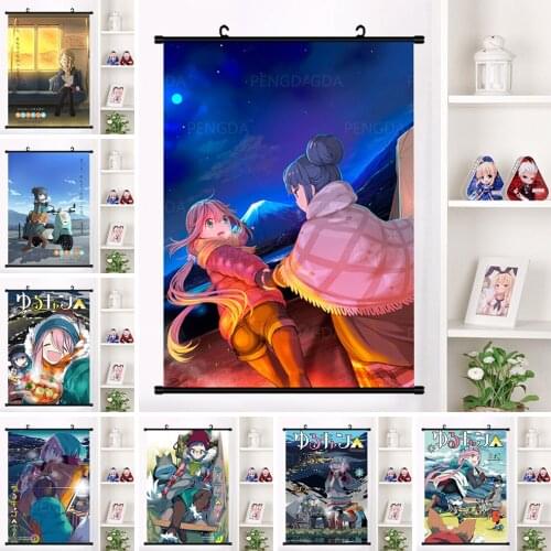 Laid Back Camp Girl Canvas Picture Decor Anime Cartoon Plastic Hanging Scroll Poster Print Modern Home Bedroom Wall Art Painting
