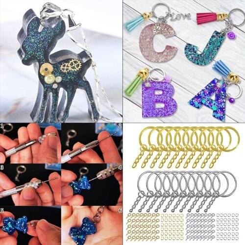220 Pcs Key Ring with Chain Jump Rings Screw Eye Pins Set for Resin DIY Crafts Jewelry Making Accessories
