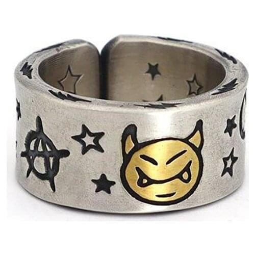 Cute Golden Devil Star Retro Chunky Finger 925 Sterling Silver Adjustable Rings For Women Simple Antique Jewelry Wholesale