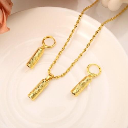 Gold Necklace Earring Set Women Party Gift Dubai pillar Jewelry Sets wedding bridal party gift DIY charms girls kid Jewelry
