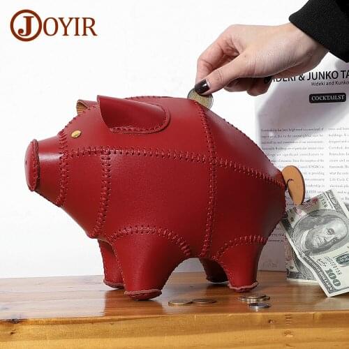JOYIR Genuine Leather Cute Pig Piggy Bank Money Boxes Luxury Home Decorations Coin Storage Handmade Wallet Crafts Gifts