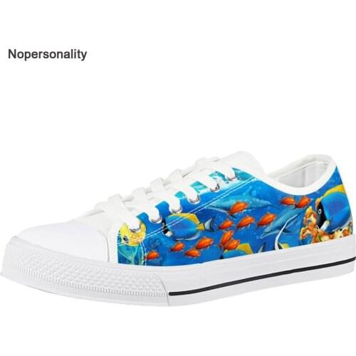 Nopersonality Casual Underwater Fish Print Canvas Shoes Low Top Walking Sneakers for Women Lightweight Female Student Flats